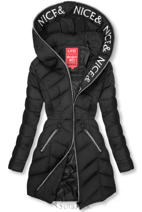 Fekete színű könnyű steppelt kabát