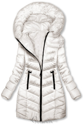 Ekrü színű téli kabát levehető műszőrmével