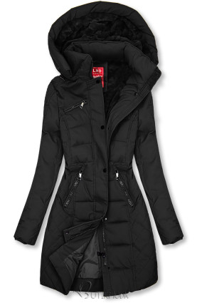 Meleg steppelt kabát - fekete színű