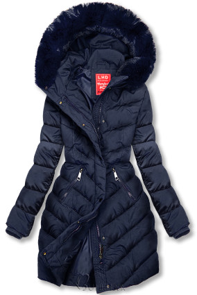 Szélesebb csípőre tervezett sötétkék színű téli kabát