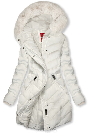 Szélesebb csípőre tervezett krémfehér színű téli kabát