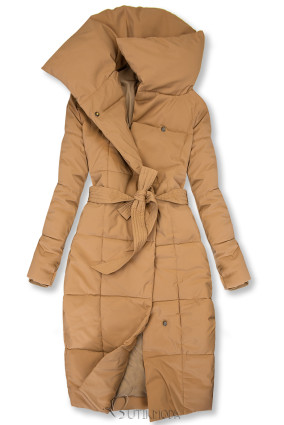 Barna színű steppelt téli kabát övvel