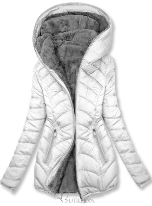 Kifordítható bélelt dzseki - fehér és szürke színű