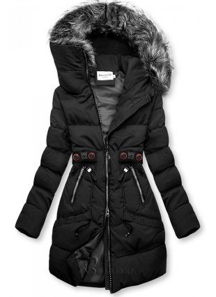 Fekete színű téli kabát fekete színű elemekkel