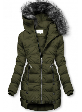 Khaki színű téli steppelt kabát