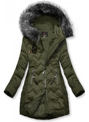 Khaki színű steppelt kabát az őszi/téli időszakra