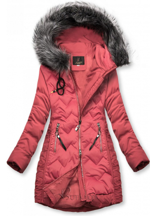 Vintage-rózsaszínű steppelt kabát az őszi/téli időszakra
