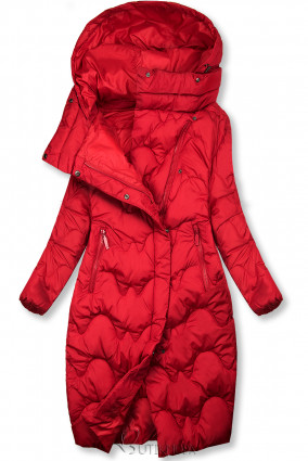 Piros színű téli kabát steppeléssel