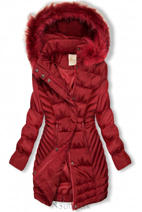 Steppelt téli kabát - borvörös színű