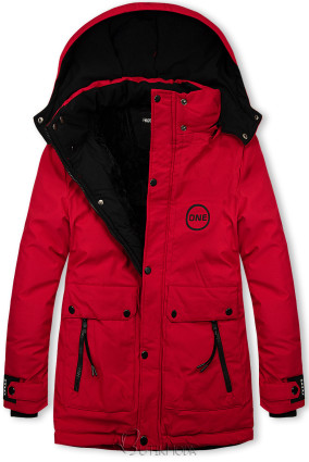 Fiú téli kabát - piros és fekete színű