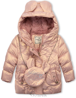 Rózsaszínű téli lány kabát kézitáskával