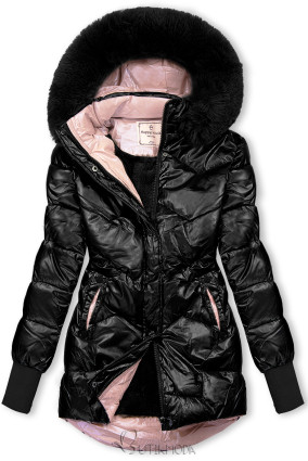 Fekete színű lány fényes téli kabát