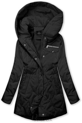 Fekete színű tavaszi kabát A-vonalú fazonban