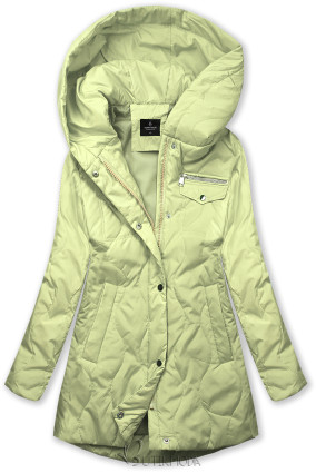 Világoszöld színű tavaszi kabát A-vonalú fazonban