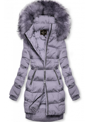 Lila színű téli kabát cipzárral