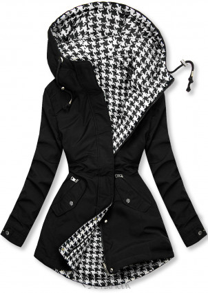 Fekete színű kifordítható kabát pepita mintával
