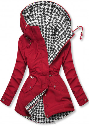 Piros színű kifordítható kabát pepita mintával