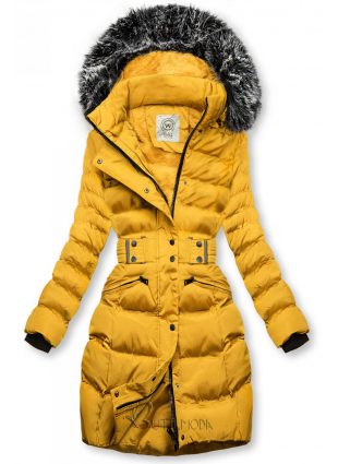 Mustársárga színű kabát levehető kapucnival