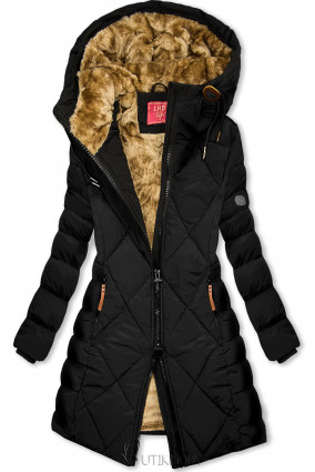 Fekete színű téli kabát steppelt dizájnban