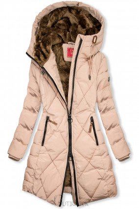 Púderrózsaszínű téli kabát steppelt dizájnban
