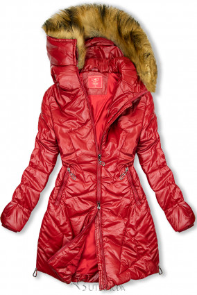 Piros színű fényes téli kabát
