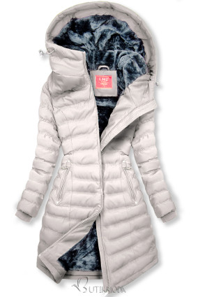 Ekrü színű téli kabát szürke színű béléssel