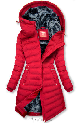 Piros színű téli kabát szürke színű béléssel