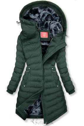 Zöld színű téli kabát szürke színű béléssel