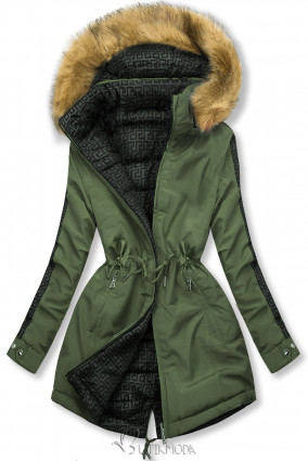 Khaki színű steppelt kifordítható kabát