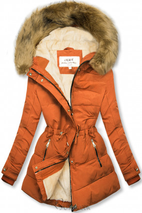 Tégla és bézs színű téli kabát