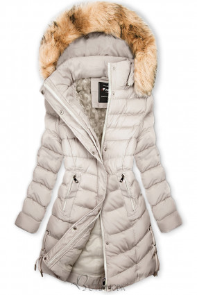 Bézs színű téli kabát levehető kapucnival