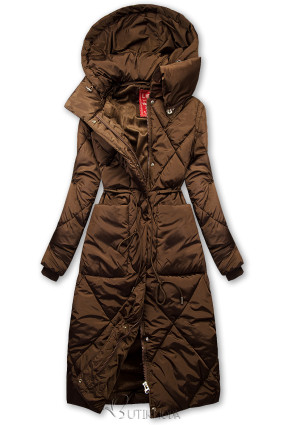 Barna színű téli kabát extra magas gallérral