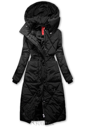 Fekete színű téli kabát extra magas gallérral