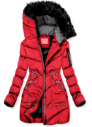 Piros színű téli, hosszított kabát