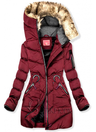 Bordó színű téli, hosszított kabát