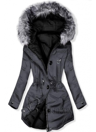 Kifordítható téli parka kabát - szürke és fekete színű