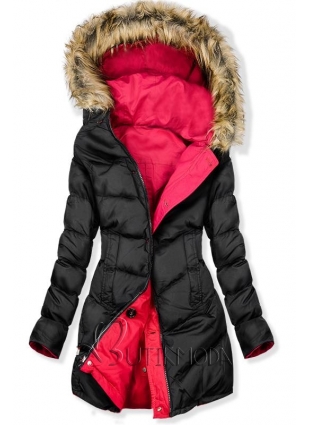 Kifordítható téli parka kabát - piros és fekete színű