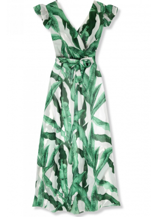 Zöld és fehér színű nyári maxi ruha
