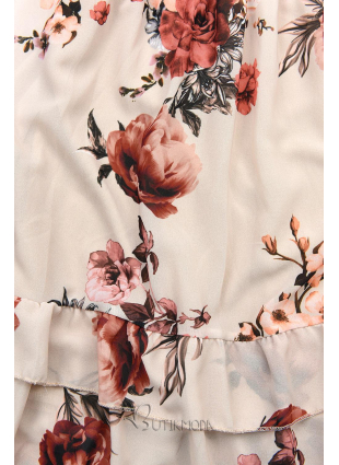 Bézs színű virágmintás ruha