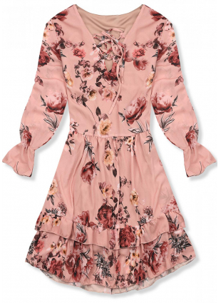 Rózsaszínű virágmintás ruha