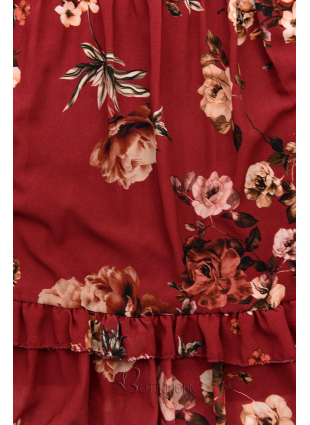 Borvörös színű virágmintás ruha