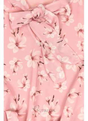 Rózsaszínű virágmintás nyári ruha