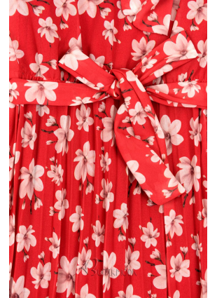 Piros színű virágmintás nyári ruha