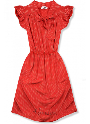 Piros színű, pöttyös retró ruha masnival