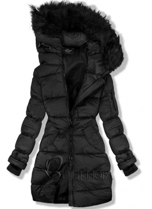 Fekete színű hosszított téli kabát