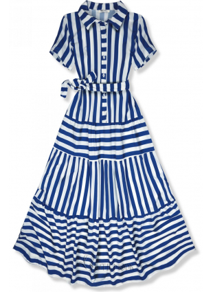 Kék és fehér színű csíkos maxi ruha