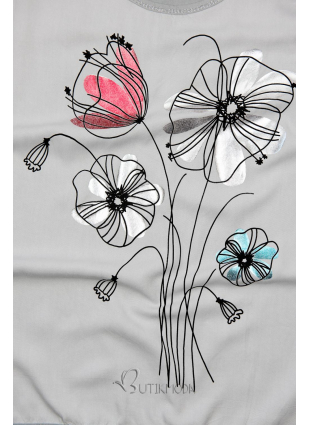 Szürke színű virágmintás póló