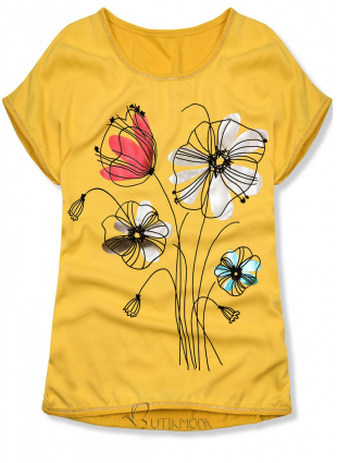 Sárga színű virágmintás póló