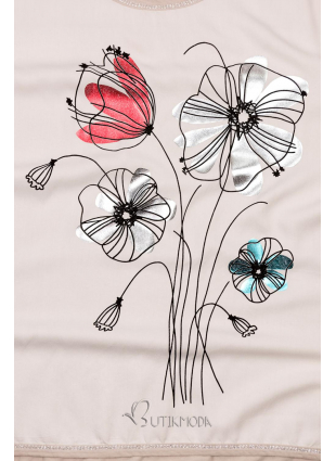 Bézs színű virágmintás póló