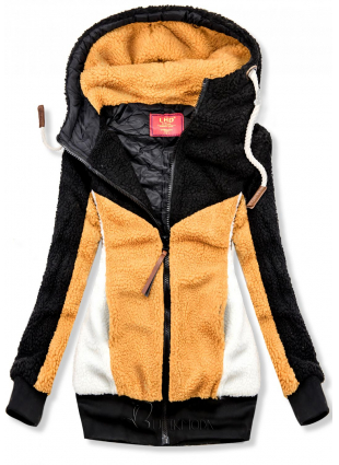 Fekete és sárga színű szőrme dzseki